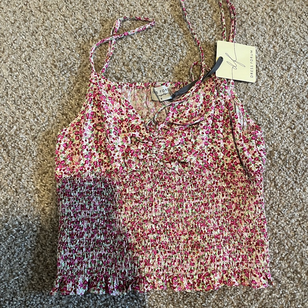 Dress Forum Pink Floral Smocked Cami Top